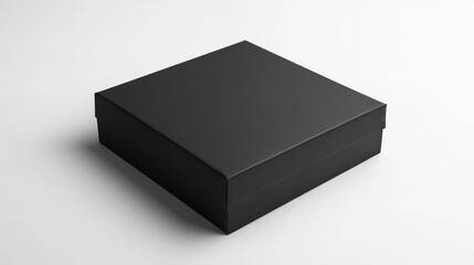 A square matte black box with sharp, clean lines, perfectly centered on a white background 