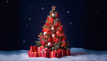 Obraz premium Majestic Christmas Tree in Snowy Winter Wonderland
