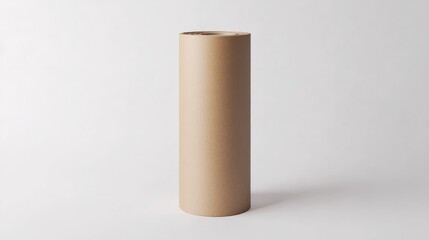 A tall, cylindrical kraft paper box with a matte finish, standing upright on a bright white background