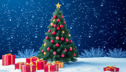 Obraz premium Majestic Christmas Tree in Snowy Winter Wonderland