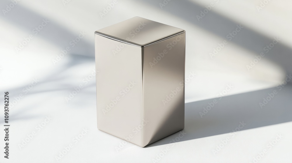 Poster a tall rectangular box with a glossy lid and clean lines, slightly open on a white backdrop