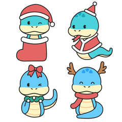 뱀 캐릭터 일러스트. 2025년 푸른 뱀의 해.