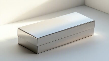 A tall rectangular box with a glossy lid and clean lines, slightly open on a white backdrop