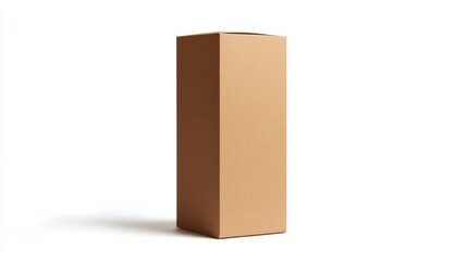 Obraz premium A tall, rectangular kraft paper box, standing upright with crisp edges, on a white background