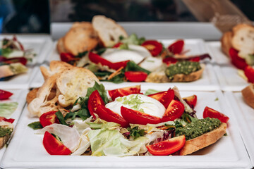Close up of Italian panini with vegetables and mozzarella