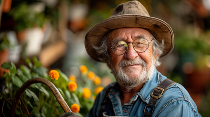 Senior worker of a greenhouse farm. Portrait close-up.