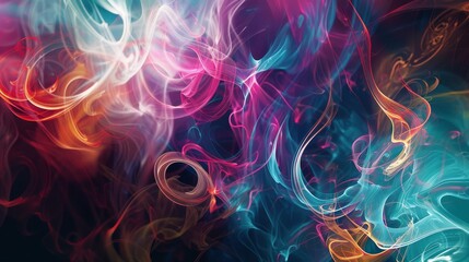 Fototapeta premium Vibrant digital swirls on a dark backdrop, Spacious white space for text