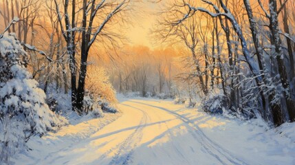 Obraz premium Winter landscape snow-covered path