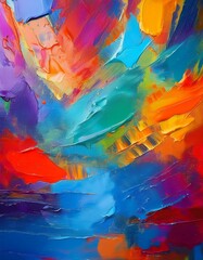 Vibrant abstract painting with bold strokes and a dynamic composition. A riot of color!