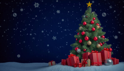Obraz premium Majestic Christmas Tree in Snowy Winter Wonderland