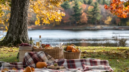 Fototapeta premium picnic in the park, autumn, thanksgiving