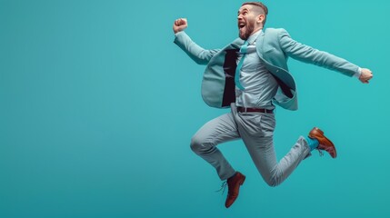 Obraz premium Corporate joy in a leap with digital device