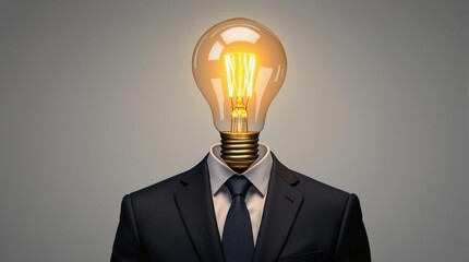 Creativity and innovation concept: light bulb head in suit