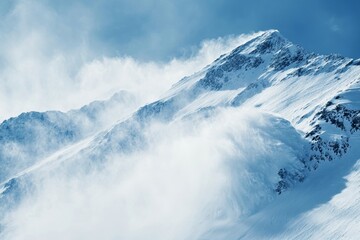 Obraz premium mountain landscape just before an avalanche, with the snow cracking and beginning to fall, minimal background with copy space