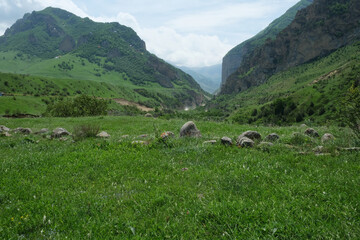 Chegem gorge of the Caucasus Mountains, Russia. A popular remote location for paragliding. Mountain paradrome with a unique wind rose.