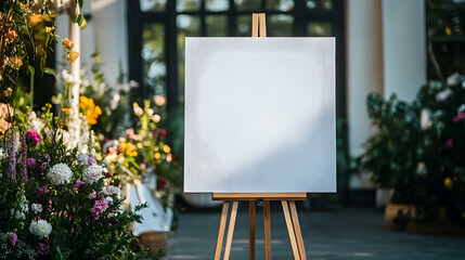 Blank Canvas on Easel at Wedding Venue Entrance.4k image