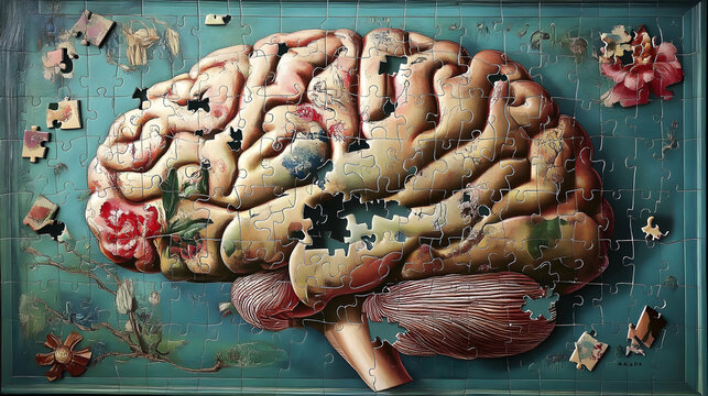 Brain Shaped Jigsaw Puzzle Missing a Piece.4k image