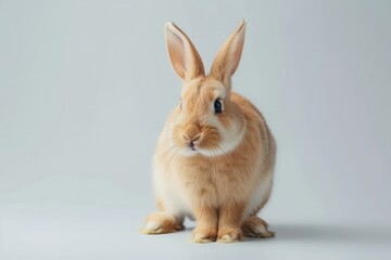 Obraz premium Adorable brown bunny standing on two legs white background Cute fluffy mammal with bright eyes in nature