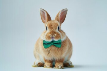 Obraz premium Cute Easter bunny with bow tie on white background
