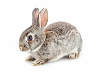 Cute wild rabbit with big ears on white background cropped postcard