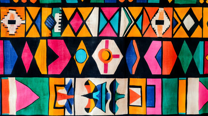 Colorful geometric Ndebele art pattern on South African textile fabric.high quality image