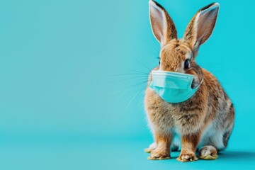 Fototapeta premium Easter bunny wearing Covid face mask Holiday theme