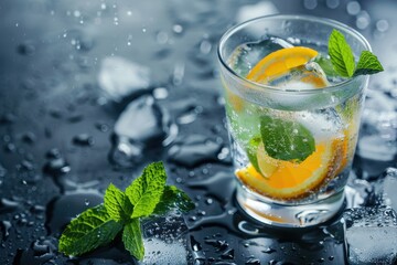 Fototapeta premium Summer cocktail with alcohol water and mint