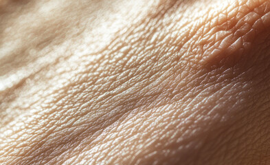 Human hand's skin with pores in high magnification detail. Extreme closeup. 