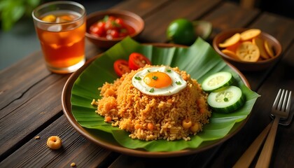 Savor the taste of tradition with a classic nasi goreng, sambal, and crispy prawn crackers