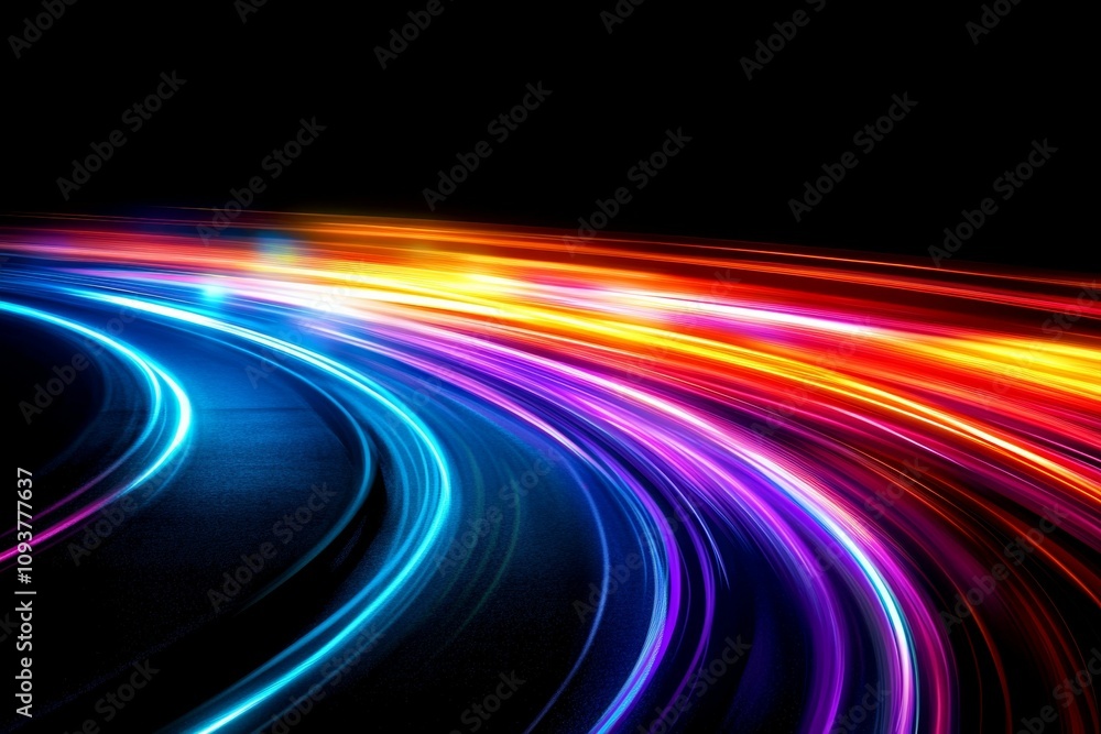 Aufkleber neon light trails in motion creating a vibrant abstract pattern against a black background