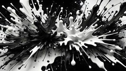 Abstract monochrome paint splash collision.