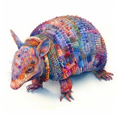 Fototapeta premium Watercolor illustration of armadillo, blending abstract elements with realistic charm to highlight