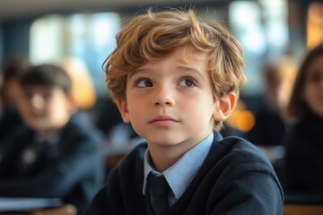 Curious child learning in classroom setting for educational insights and academic content use