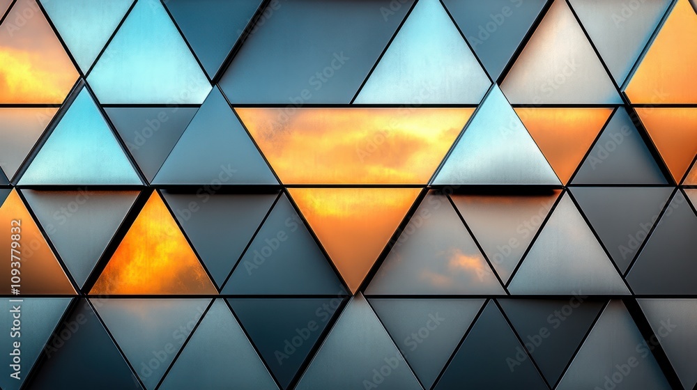 Poster metallic triangular pattern reflecting sunset.