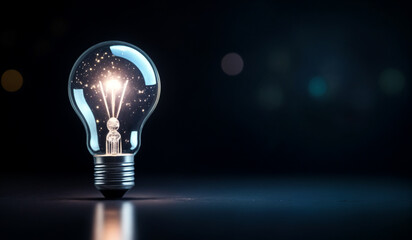 Holographic light bulb with bokeh of a dark background