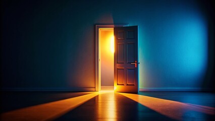 A Mysterious Transition: A Dark Room with a Doorway Emitting a Bright Glow, Symbolizing New Beginnings and the Unknown Journey Ahead