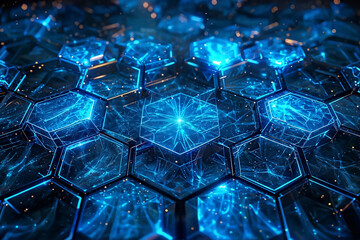 Abstract  Background Hexagons with Glowing Blue Lights