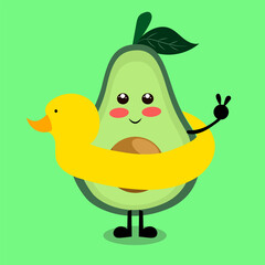 Cute avocado fruit with toy Inflatable Duck Ring