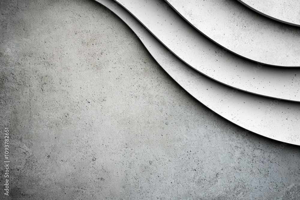 Poster modern abstract design with curved white layers on textured concrete background