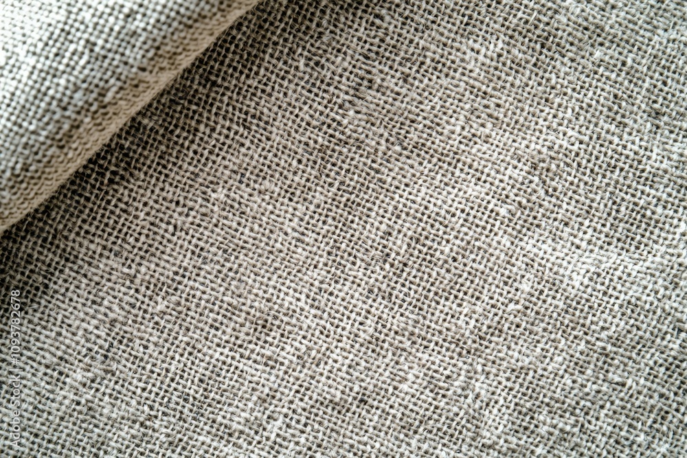 Poster close-up view of natural beige burlap fabric texture with visible weave pattern