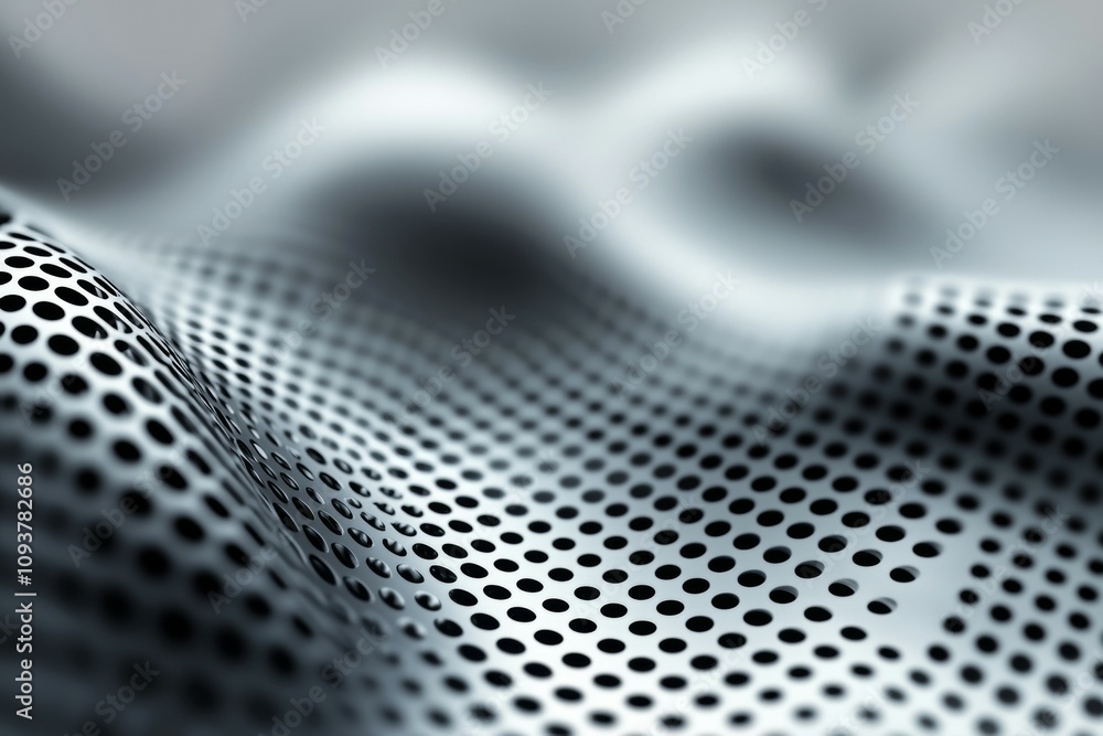 Poster abstract metallic surface with wavy patterns and circular holes
