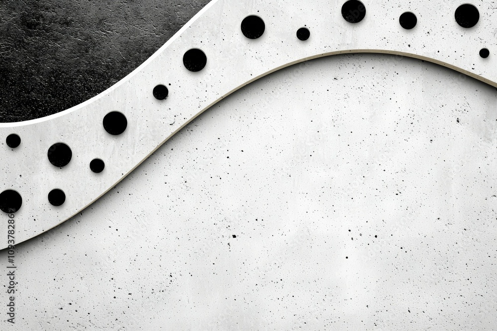 Poster abstract black and white wavy design with circular patterns on textured surface