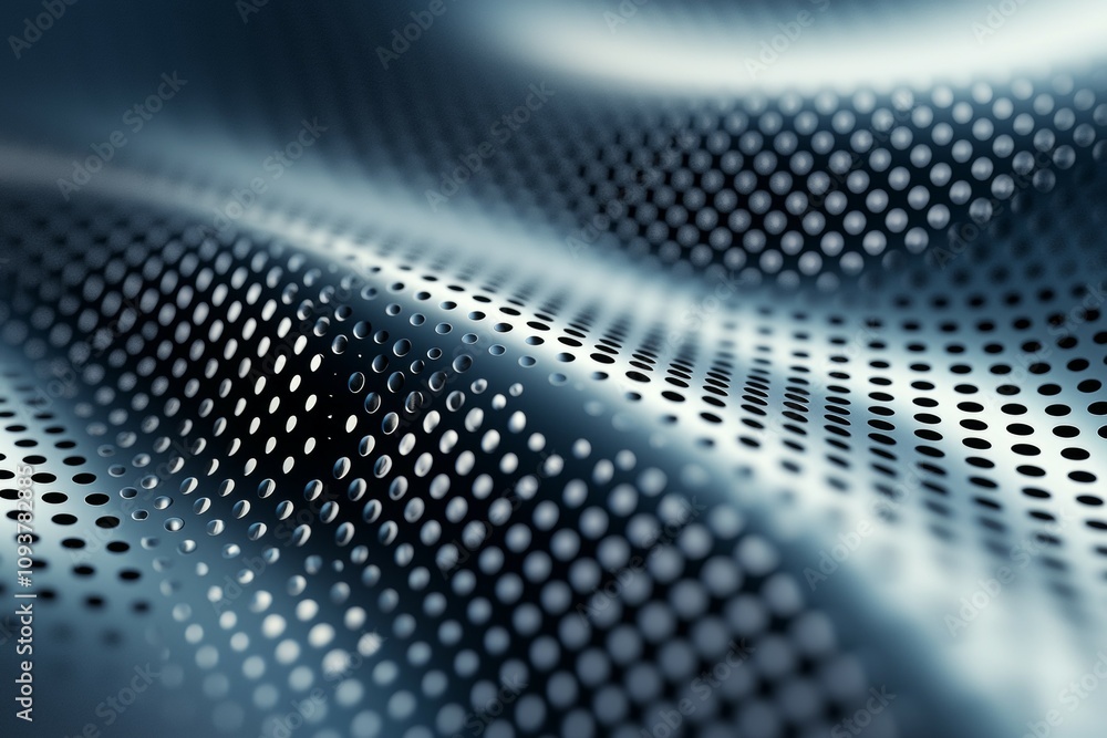 Poster abstract metallic surface with wavy pattern and perforated texture