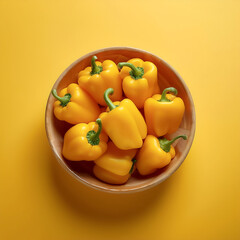 Fresh Yellow Paprika in a bowl on Bright pastel yellow background