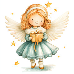 Fototapeta premium Illustration cute baby Christmas angel with wings 