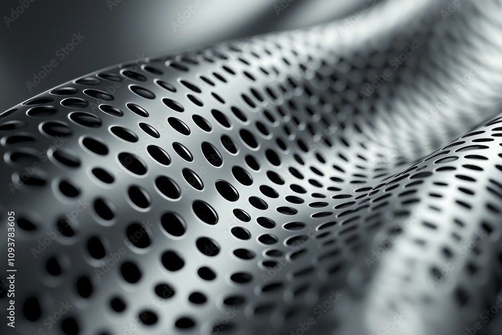 Poster abstract metallic surface with black circular pattern and smooth waves