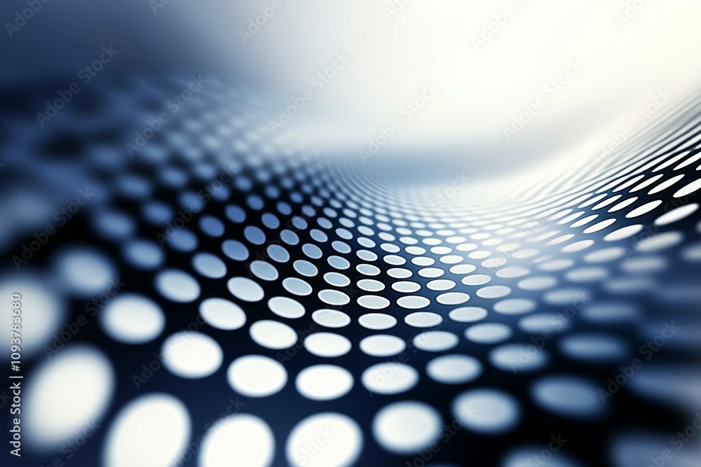 Poster abstract wave pattern with blue and white circular dots in dynamic motion