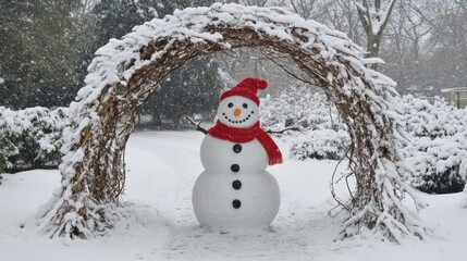 Obraz premium Snowman winter scene archway
