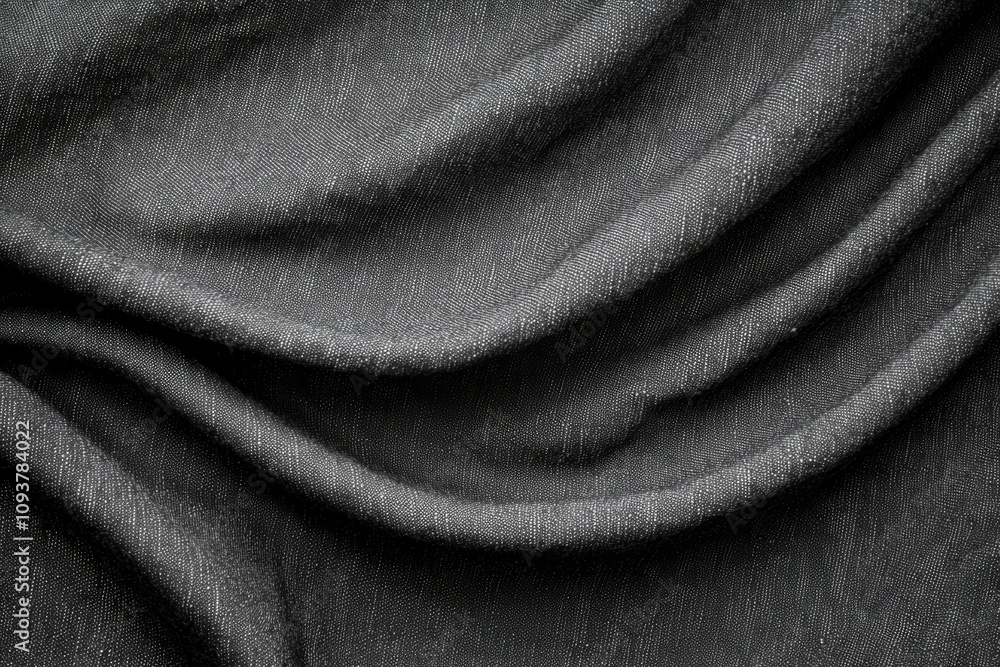 Poster close-up of gray textured fabric with flowing folds and natural patterns