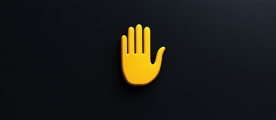 Obraz premium Hand wave emoticon, welcoming expression, in yellow color, on a black background 
